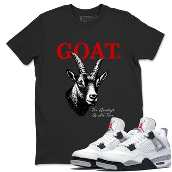 The Greatest Of All Time sneaker match t-shirt styled to complete your fit with the Air Jordan 4 White Cement sneakers, shown in Black 1.