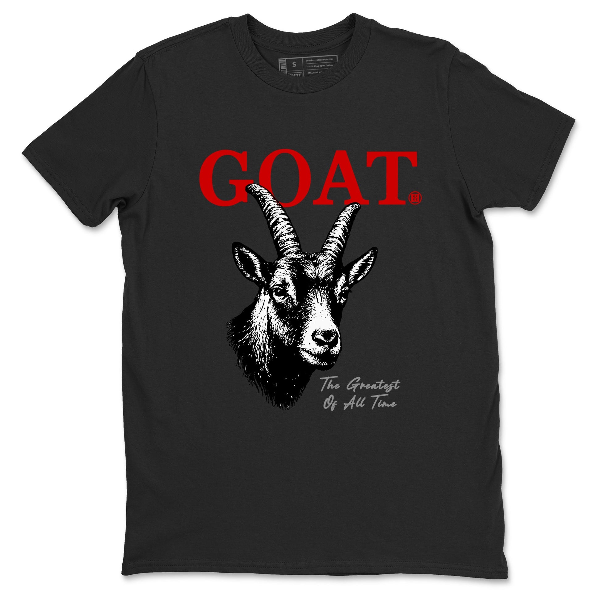The Greatest Of All Time sneaker match t-shirt styled to complete your fit with the Air Jordan 4 White Cement sneakers, shown in Black 2.