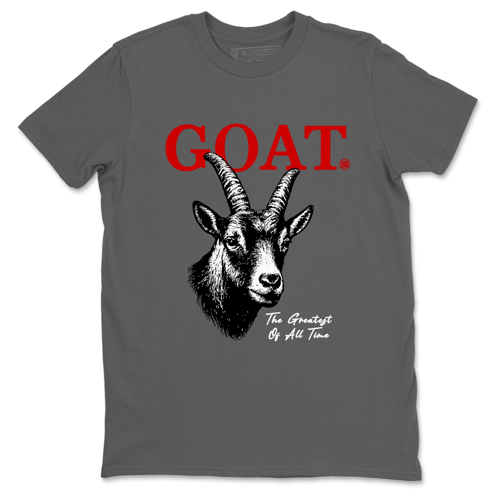 The Greatest Of All Time sneaker match t-shirt styled to complete your fit with the Air Jordan 4 White Cement sneakers, shown in Cool Grey 2.