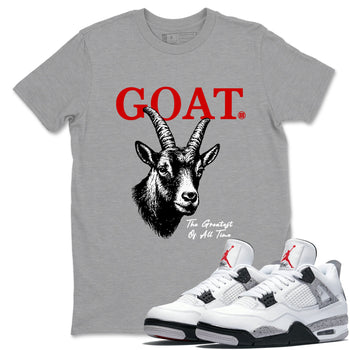 The Greatest Of All Time sneaker match t-shirt styled to complete your fit with the Air Jordan 4 White Cement sneakers, shown in Heather Grey 1.