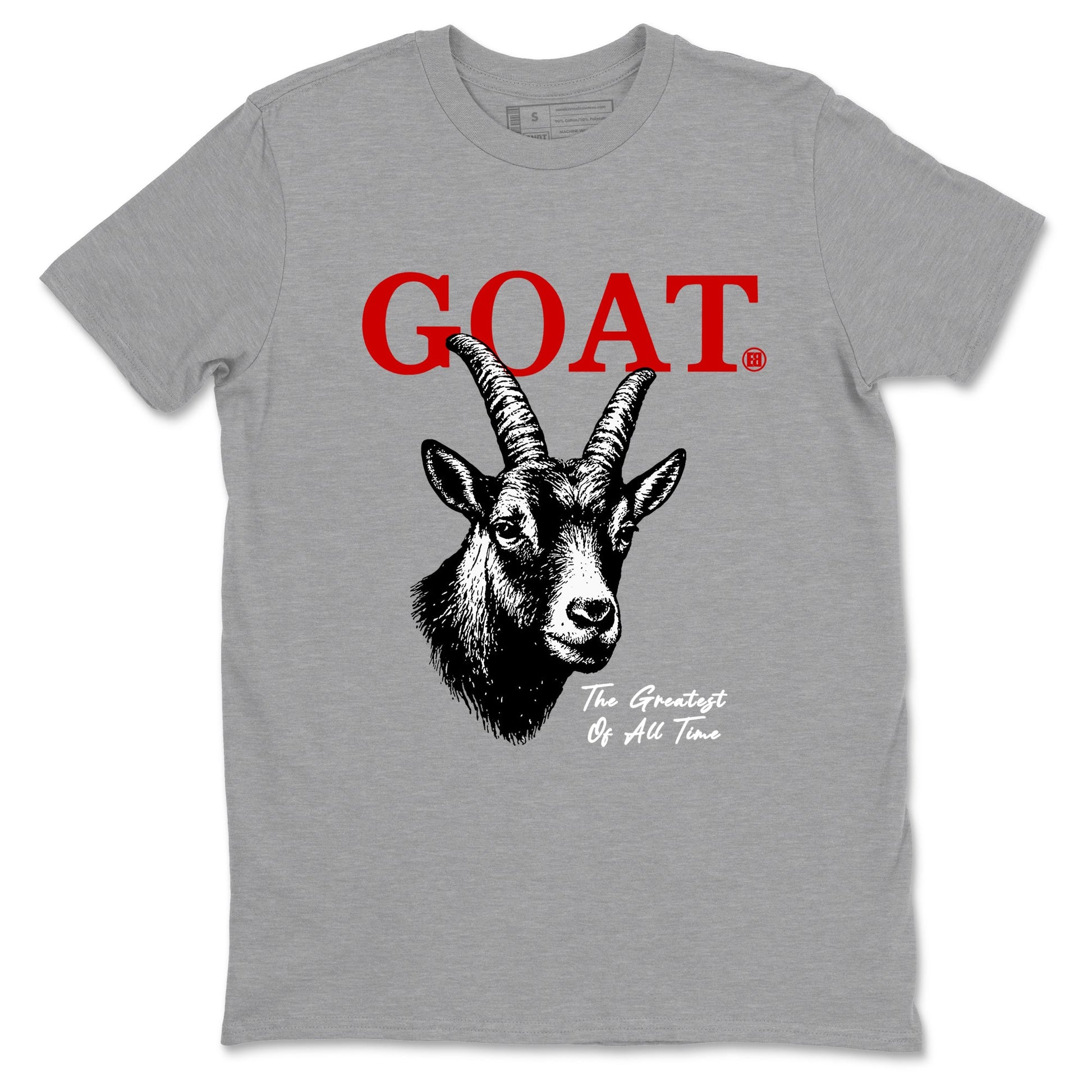 The Greatest Of All Time sneaker match t-shirt styled to complete your fit with the Air Jordan 4 White Cement sneakers, shown in Heather Grey 2.