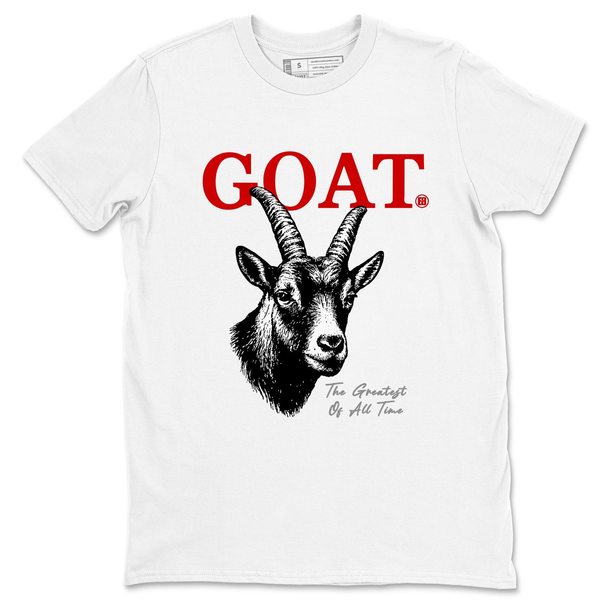 The Greatest Of All Time sneaker match t-shirt styled to complete your fit with the Air Jordan 4 White Cement sneakers, shown in White 2.
