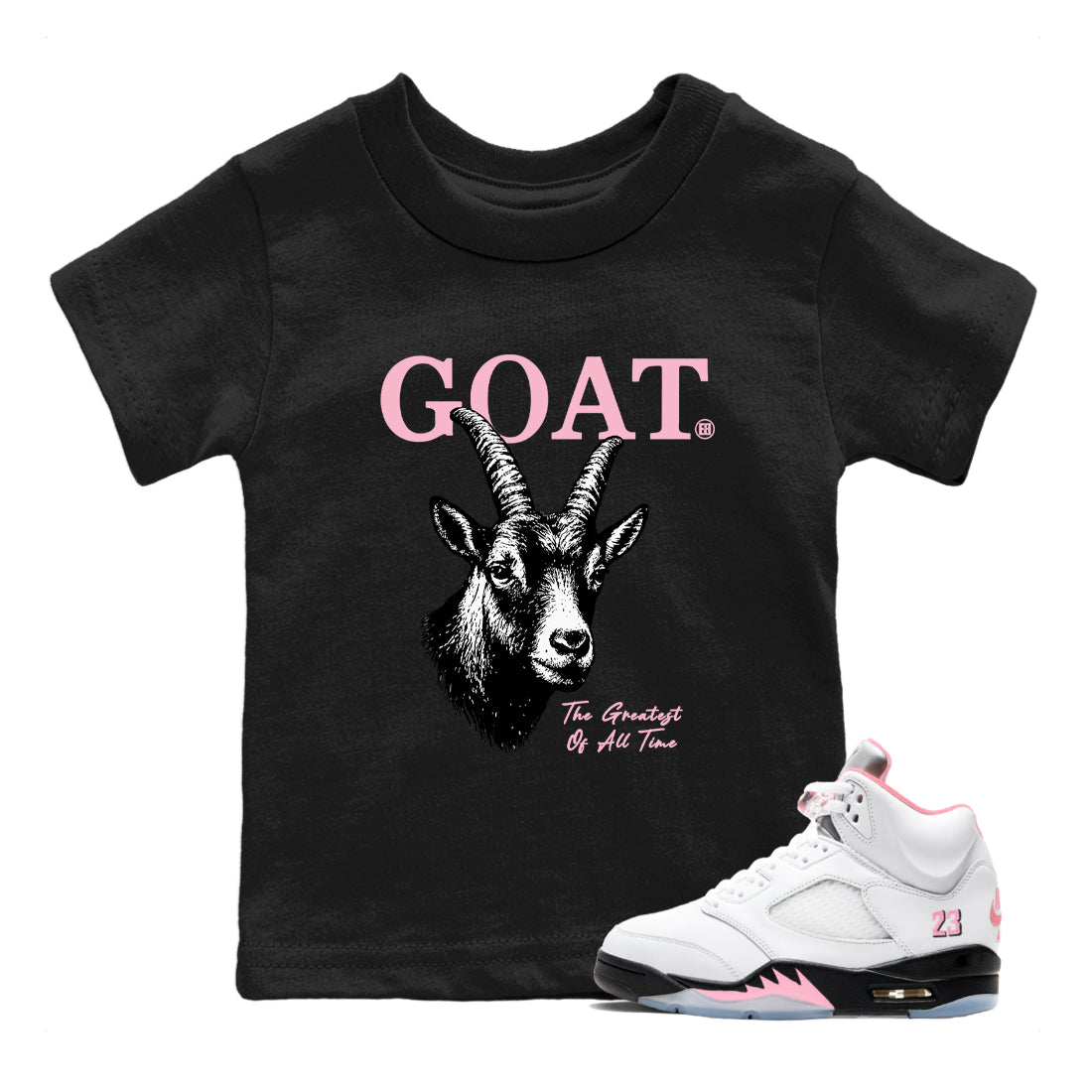 Sneaker match tees – Sneaker Tees To Match Air Jordan 5 Medium Soft Pink Shoes – The Greatest Of All Time Kids T-Shirt Black 1