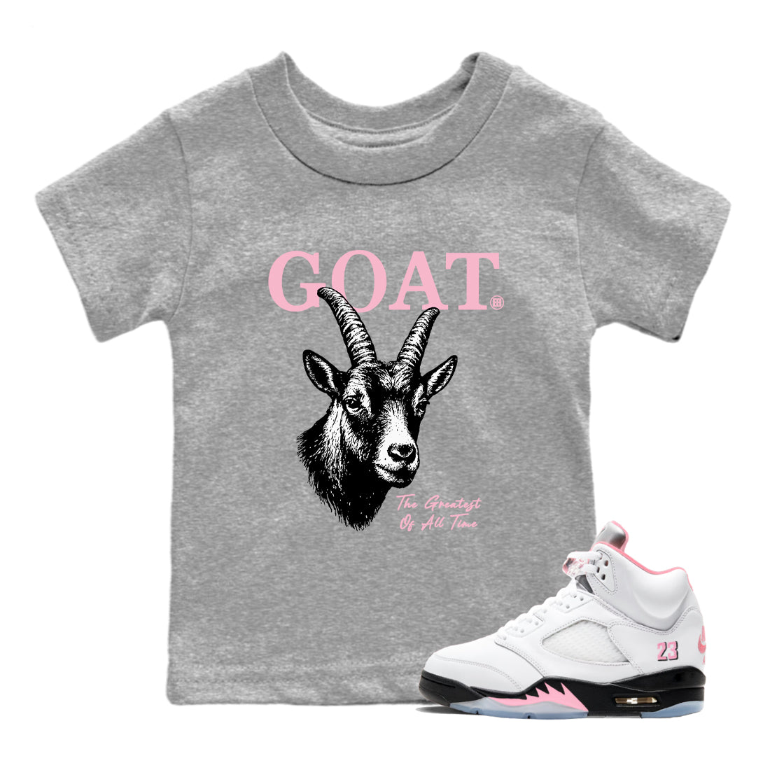 Sneaker match tees – Sneaker Tees To Match Air Jordan 5 Medium Soft Pink Shoes – The Greatest Of All Time Kids T-Shirt Heather Grey 1