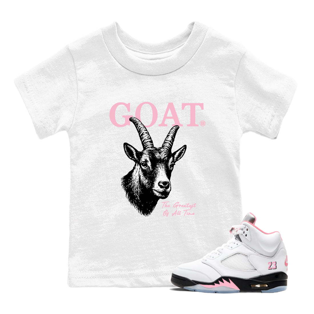 Sneaker match tees – Sneaker Tees To Match Air Jordan 5 Medium Soft Pink Shoes – The Greatest Of All Time Kids T-Shirt White 1