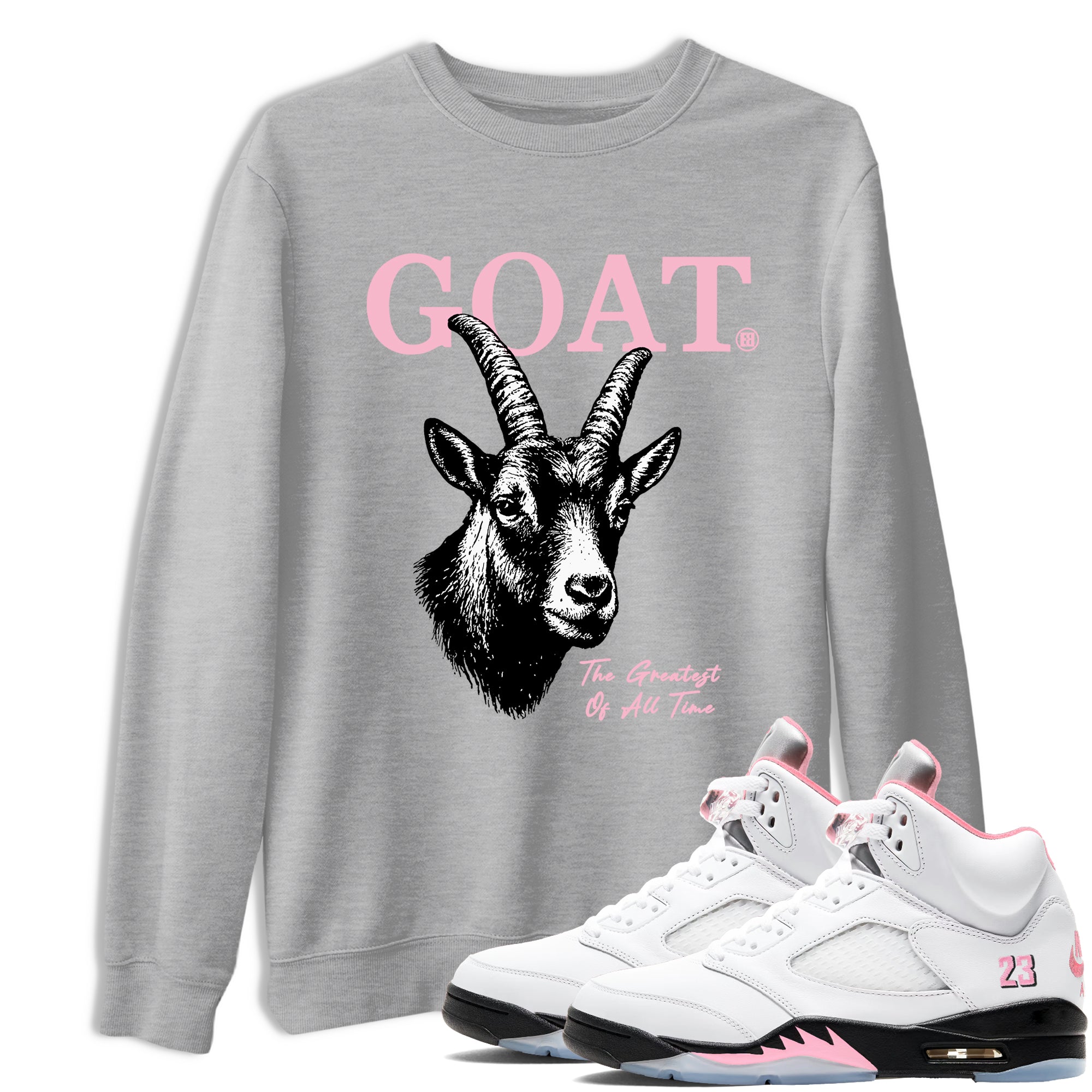 Sneaker match tees – Sneaker Tees To Match Air Jordan 5 Medium Soft Pink Shoes – The Greatest Of All Time Tee Heather Grey 1