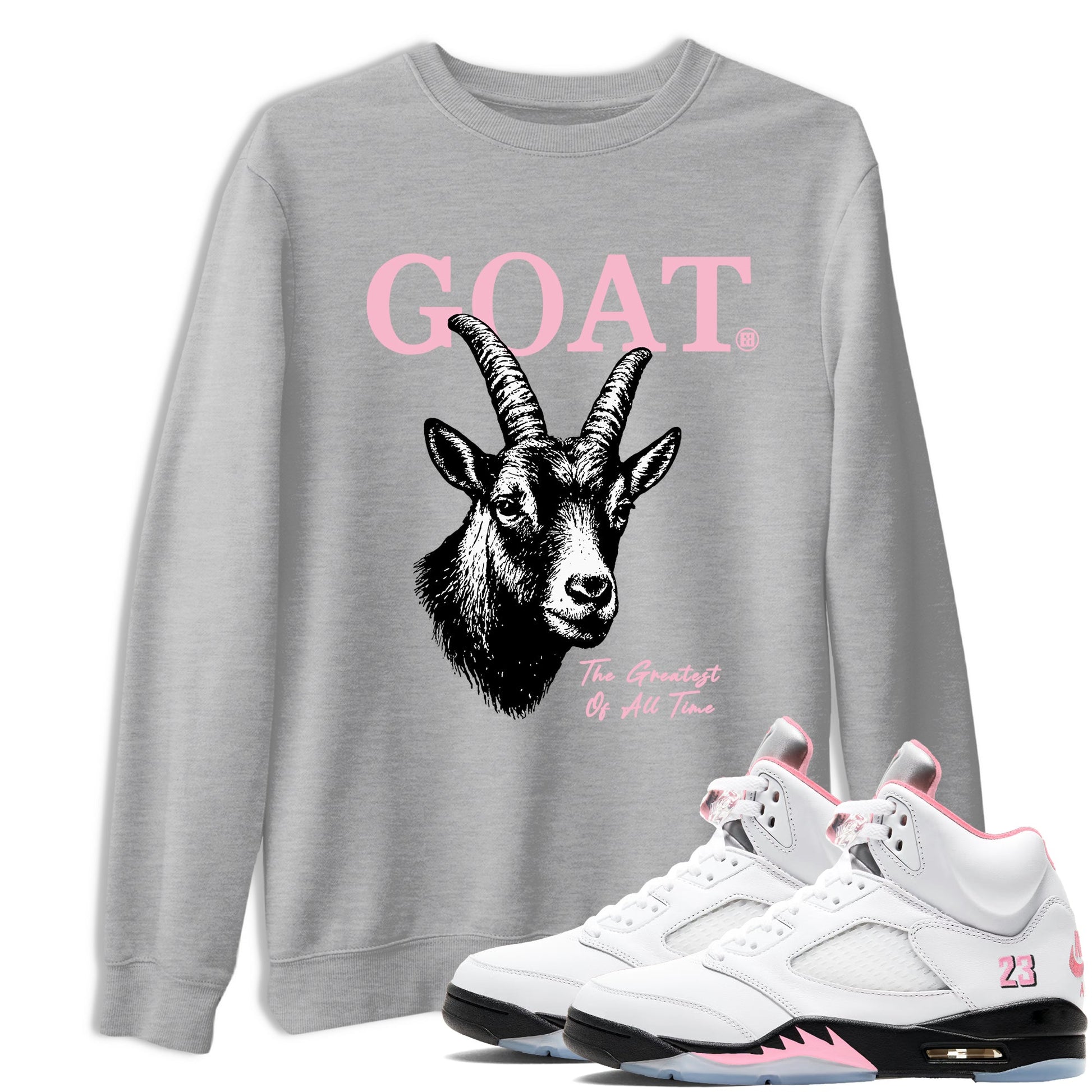 Sneaker match tees – Sneaker Tees To Match Air Jordan 5 Medium Soft Pink Shoes – The Greatest Of All Time Tee Heather Grey 1