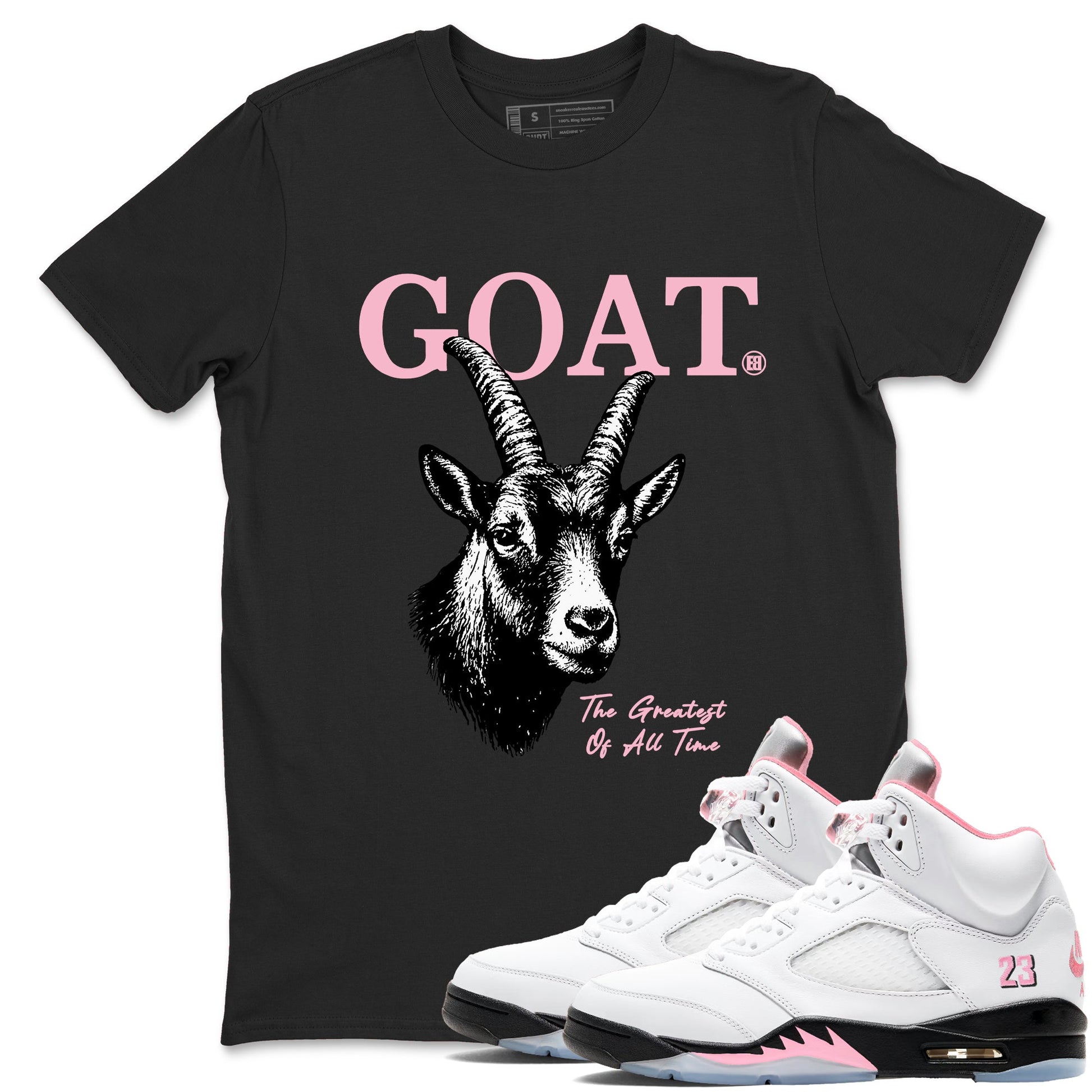 Sneaker match tees – Sneaker Tees To Match Air Jordan 5 Medium Soft Pink Shoes – The Greatest Of All Time Tee Black 1