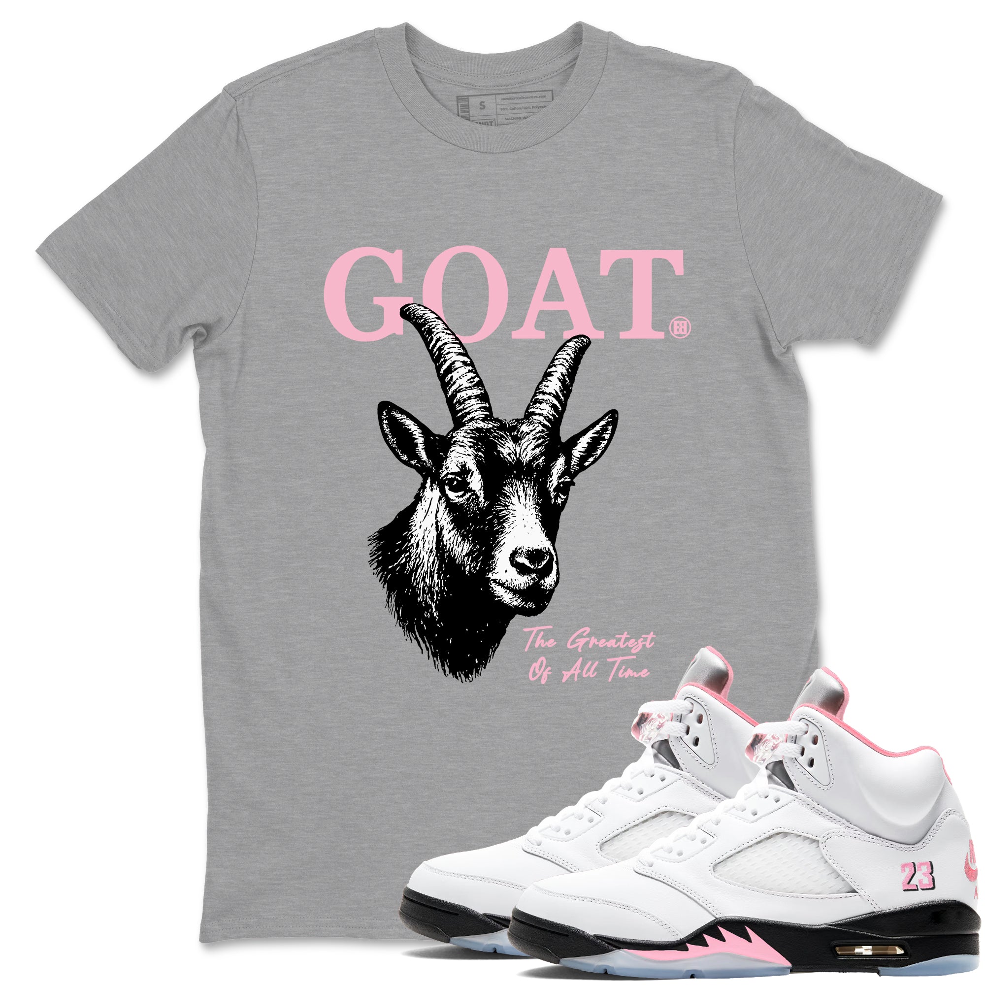 Sneaker match tees – Sneaker Tees To Match Air Jordan 5 Medium Soft Pink Shoes – The Greatest Of All Time Tee Heather Grey 1