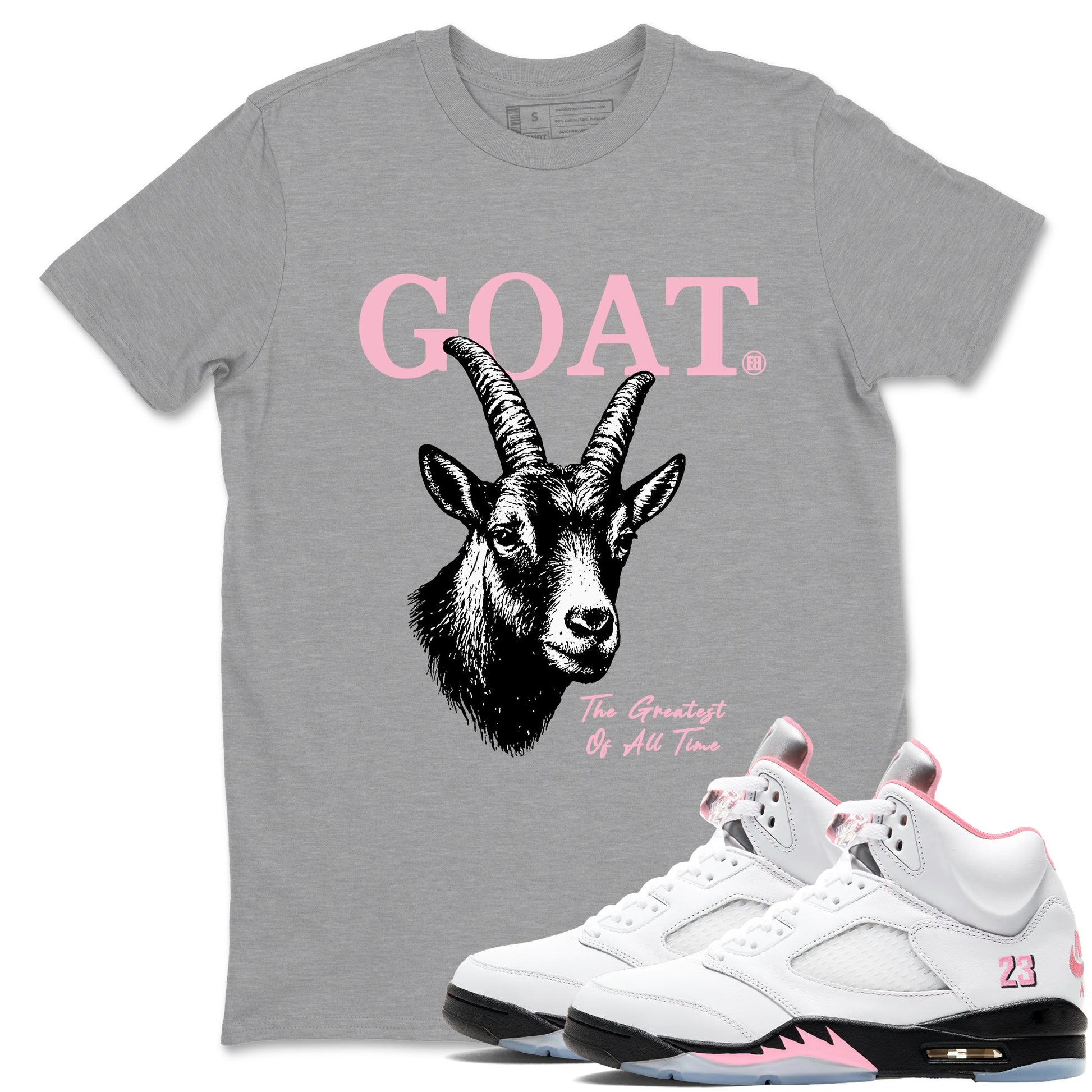 Sneaker match tees – Sneaker Tees To Match Air Jordan 5 Medium Soft Pink Shoes – The Greatest Of All Time Tee Heather Grey 1