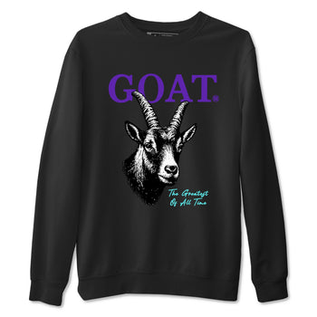 The Greatest Of All Time sneaker match t-shirt styled to complete your fit with the Air Jordan 5 Grape sneakers, shown in Black 2.