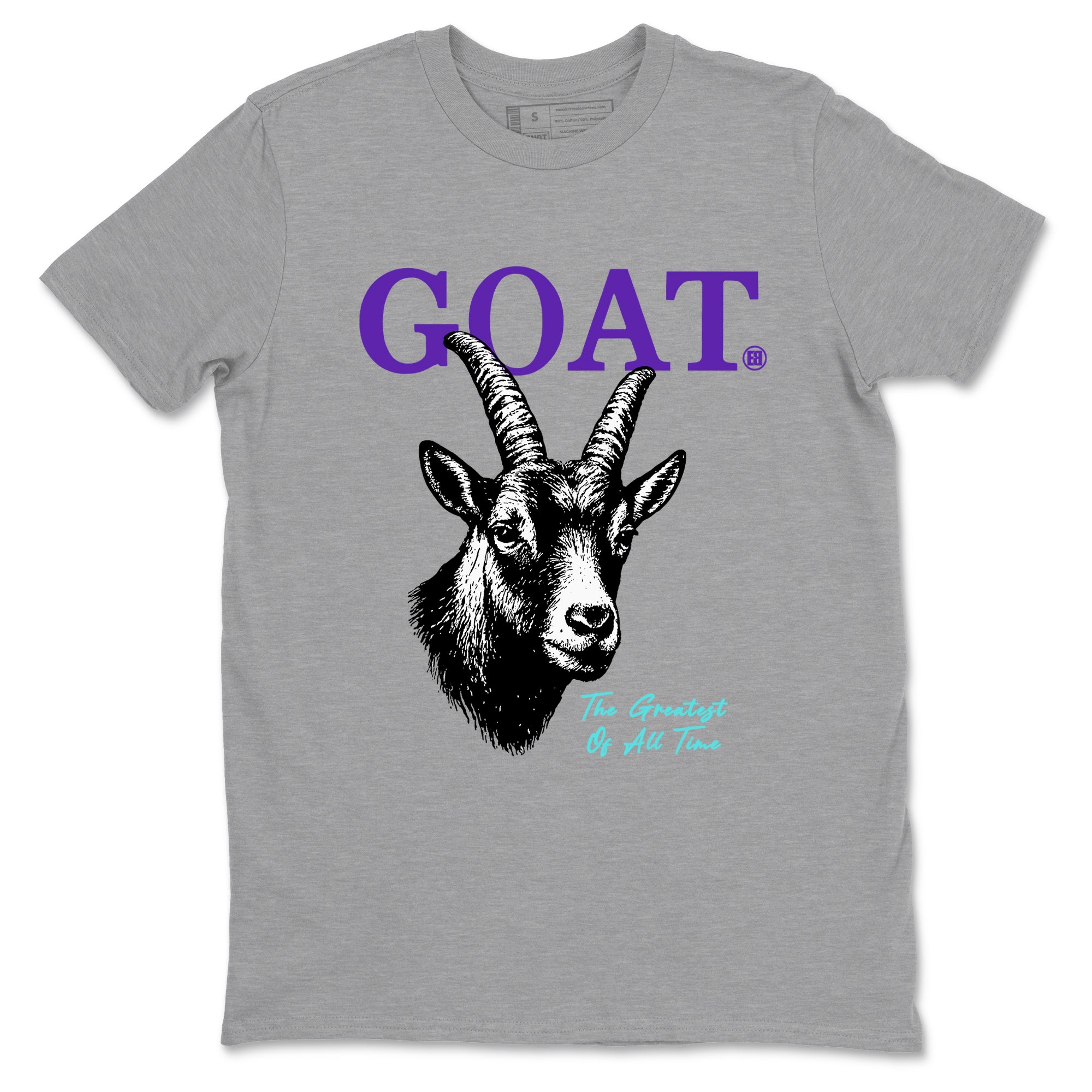 The Greatest Of All Time sneaker match t-shirt styled to complete your fit with the Air Jordan 5 Grape sneakers, shown in Heather Grey 2.
