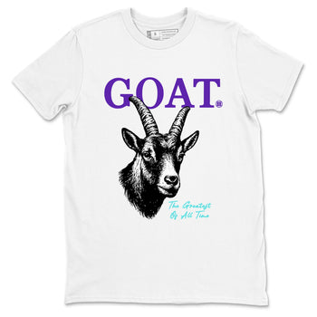 The Greatest Of All Time sneaker match t-shirt styled to complete your fit with the Air Jordan 5 Grape sneakers, shown in White 2.