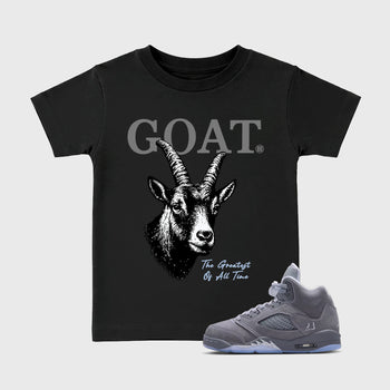 Sneaker match tees – Sneaker Tees To Match Air Jordan 5 Wolf Grey Shoes – The Greatest Of All Time Kids T-Shirt Black 1