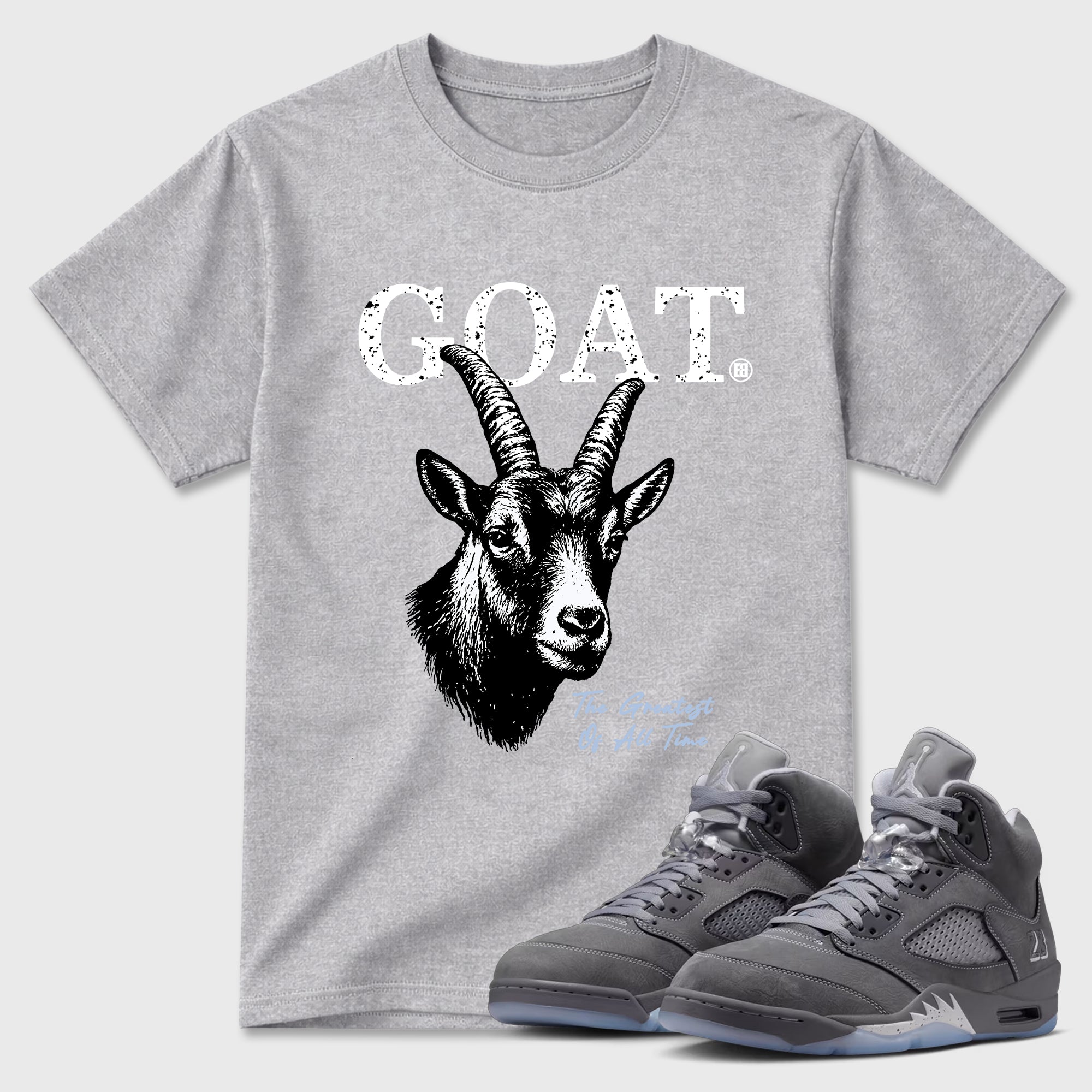 Sneaker match tees – Sneaker Tees To Match Air Jordan 5 Wolf Grey Shoes – The Greatest Of All Time Tee Heather Grey 1