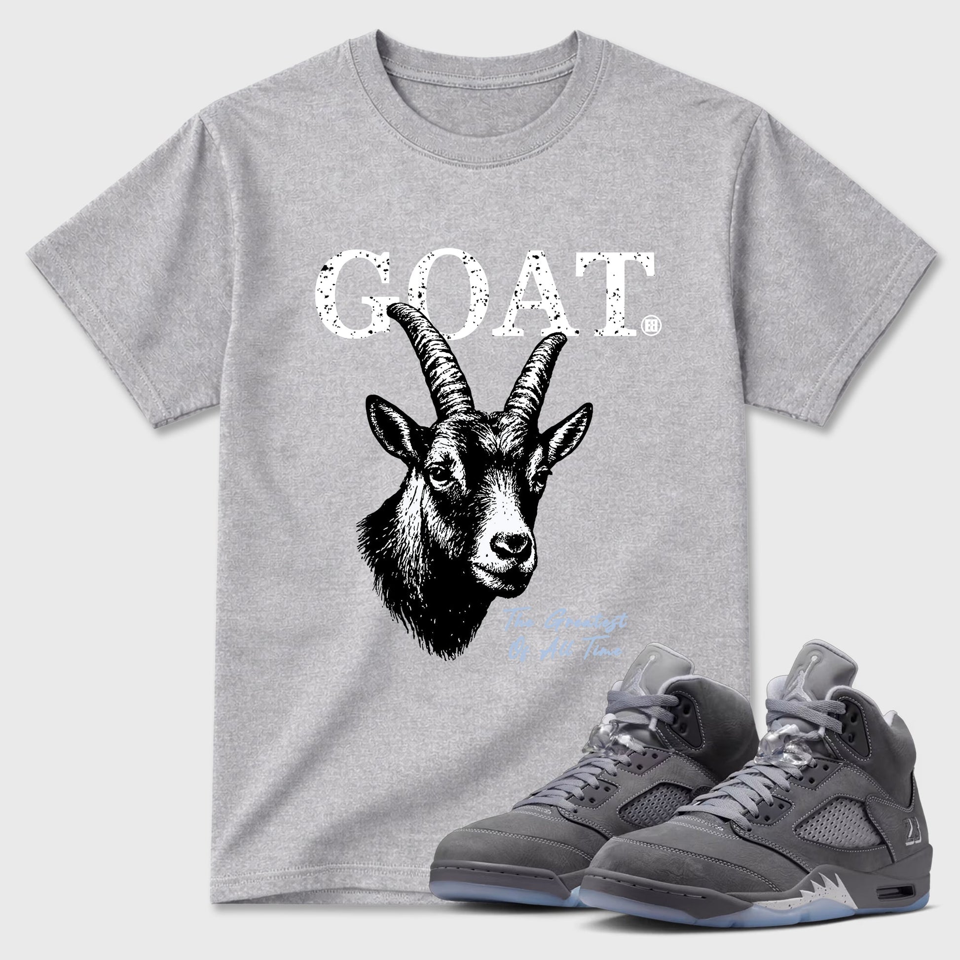 Sneaker match tees – Sneaker Tees To Match Air Jordan 5 Wolf Grey Shoes – The Greatest Of All Time Tee Heather Grey 1
