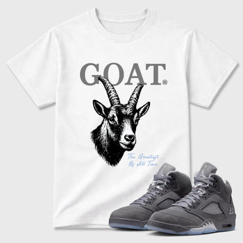Sneaker match tees – Sneaker Tees To Match Air Jordan 5 Wolf Grey Shoes – The Greatest Of All Time Tee White 1