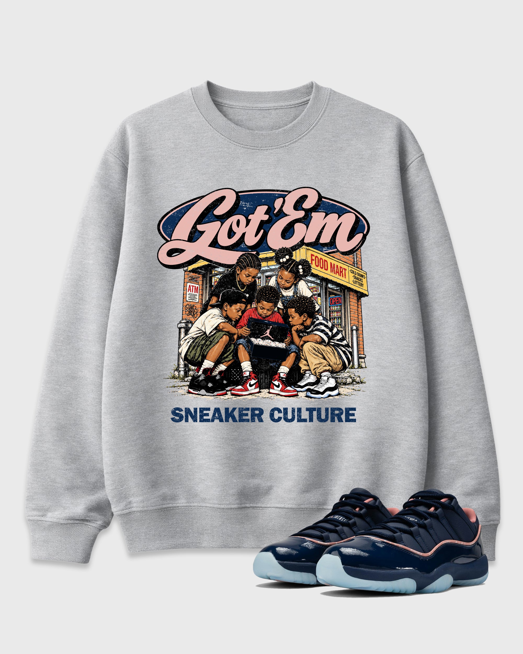 The Kick Club Graphic T-Shirt featuring original streetwear artwork designed to match the Air Jordan 11 Made For Locals. Heather Grey 1 Graphic Tee.