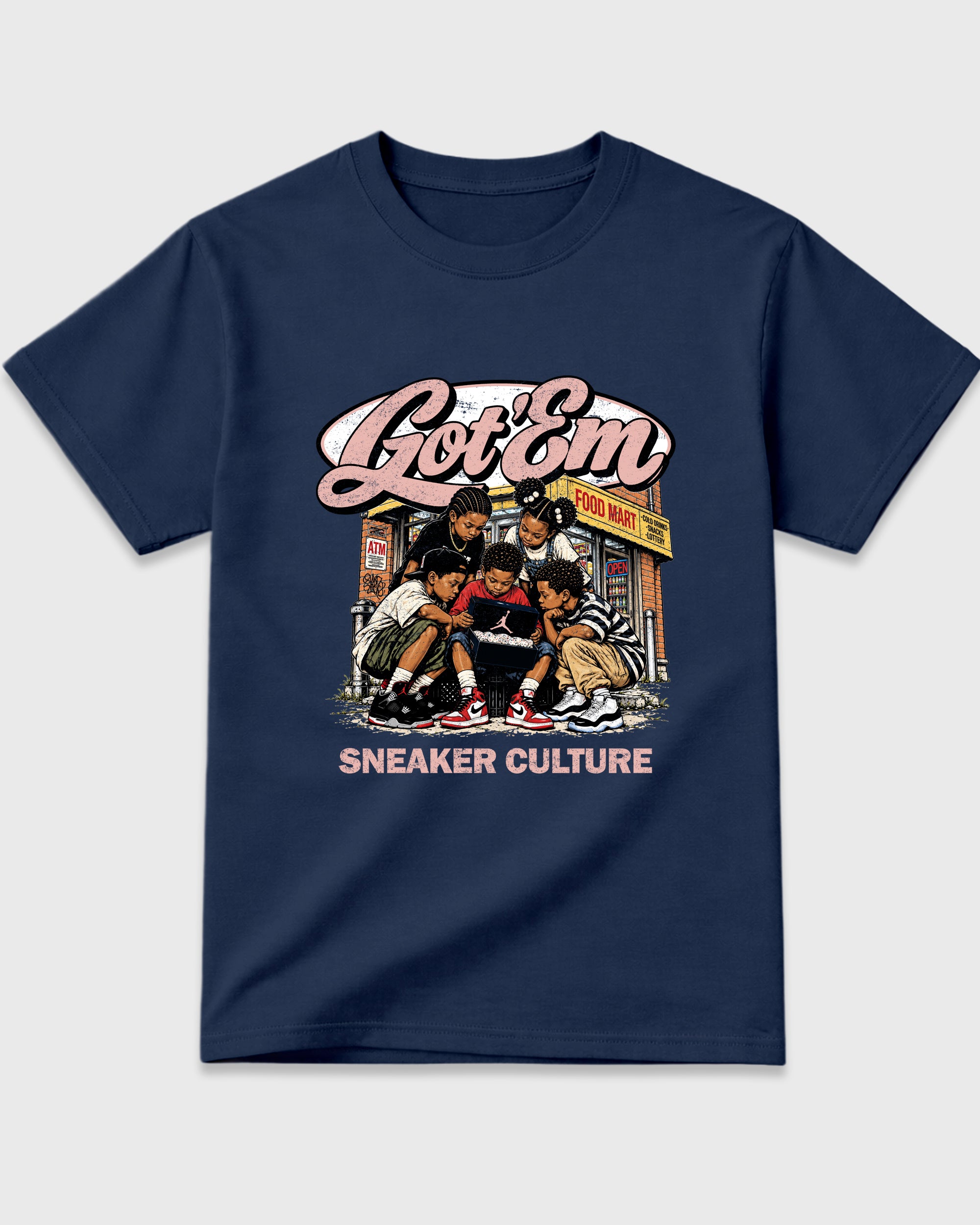 The Kick Club Graphic T-Shirt featuring original streetwear artwork designed to match the Air Jordan 11 Made For Locals. Navy 2 Graphic T-Shirt.