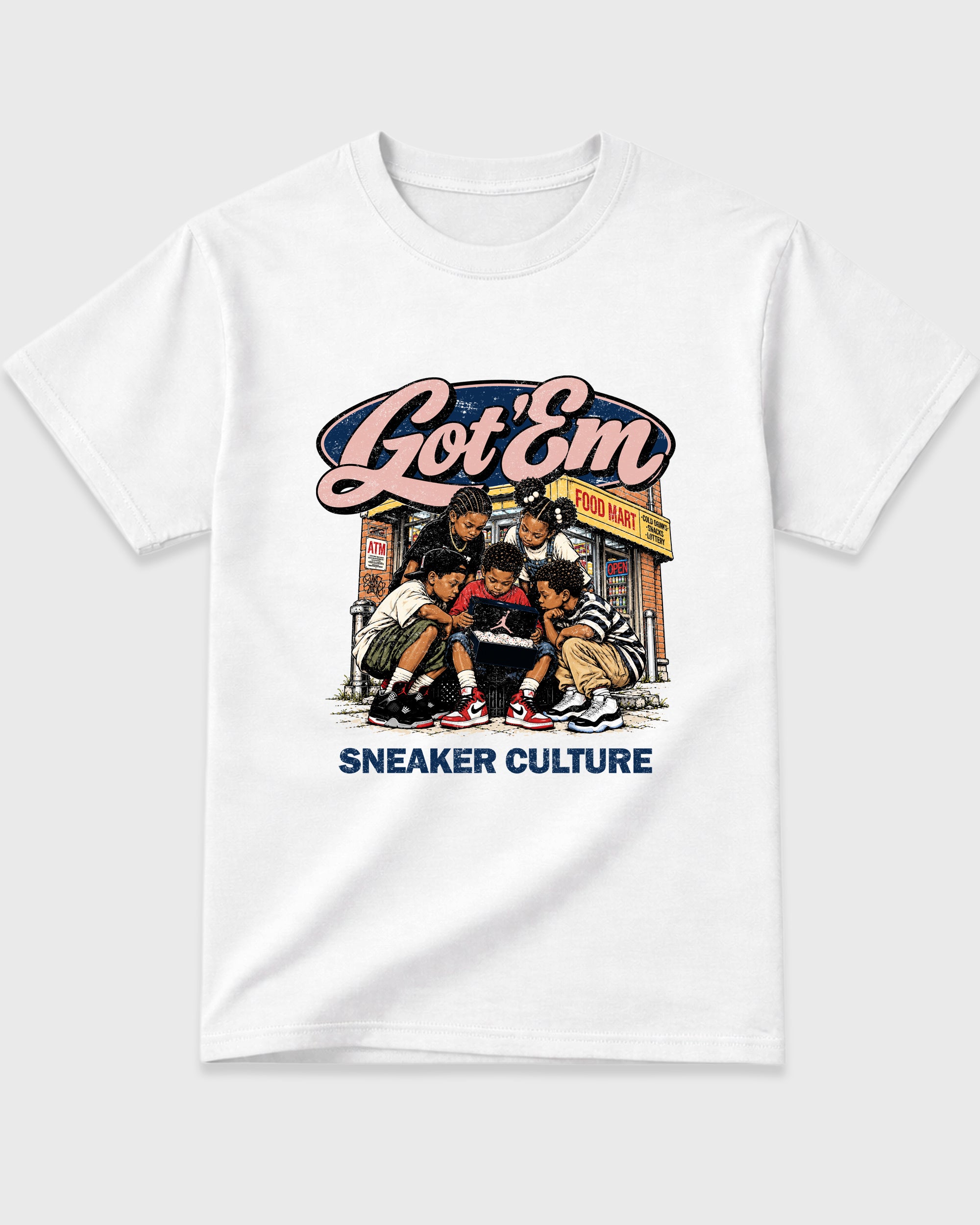 The Kick Club Graphic T-Shirt featuring original streetwear artwork designed to match the Air Jordan 11 Made For Locals. White 2 Graphic T-Shirt.