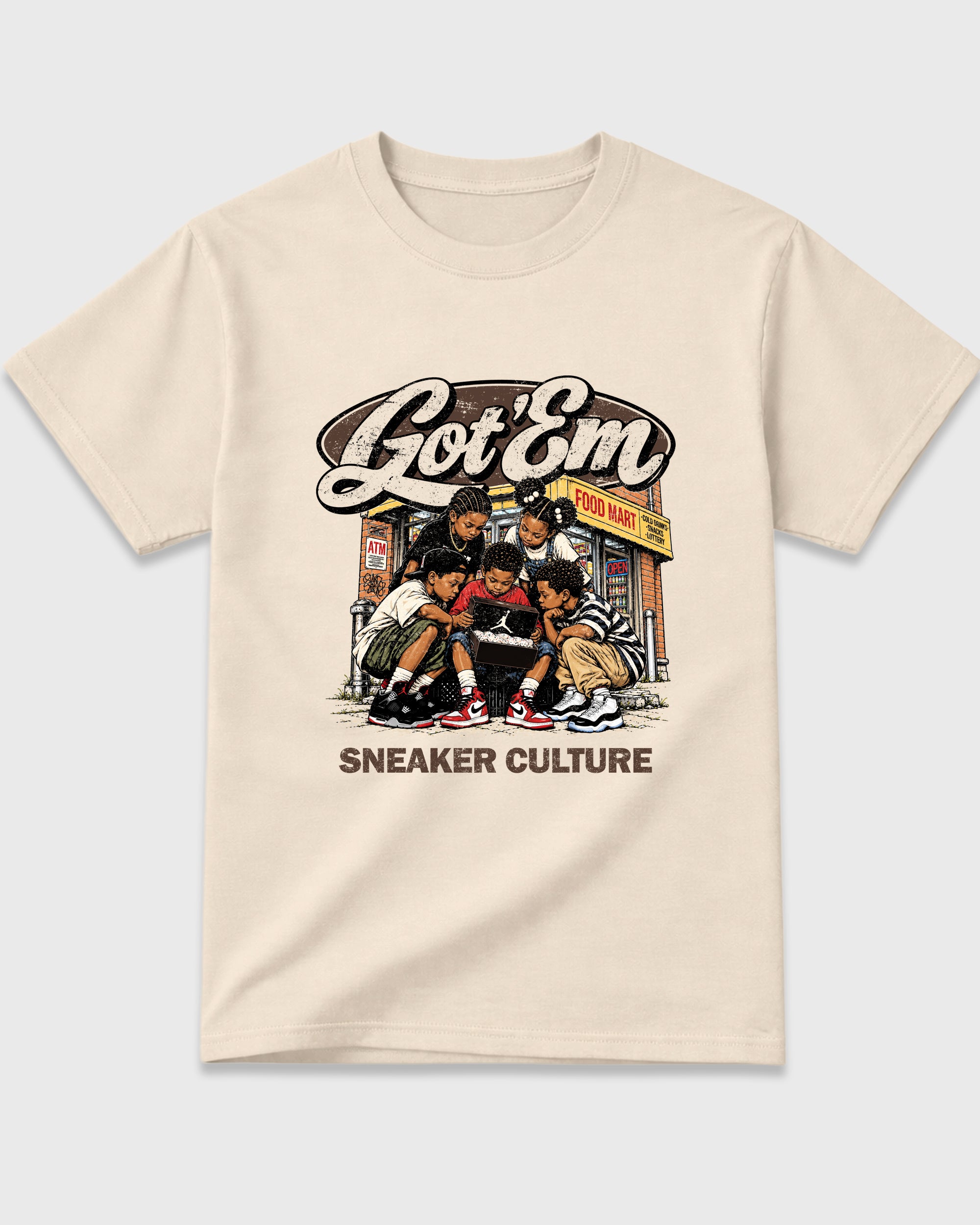 The Kick Club Graphic T-Shirt featuring original streetwear artwork designed to match the Air Jordan 12 Fireside. Natural 2 Graphic T-Shirt.