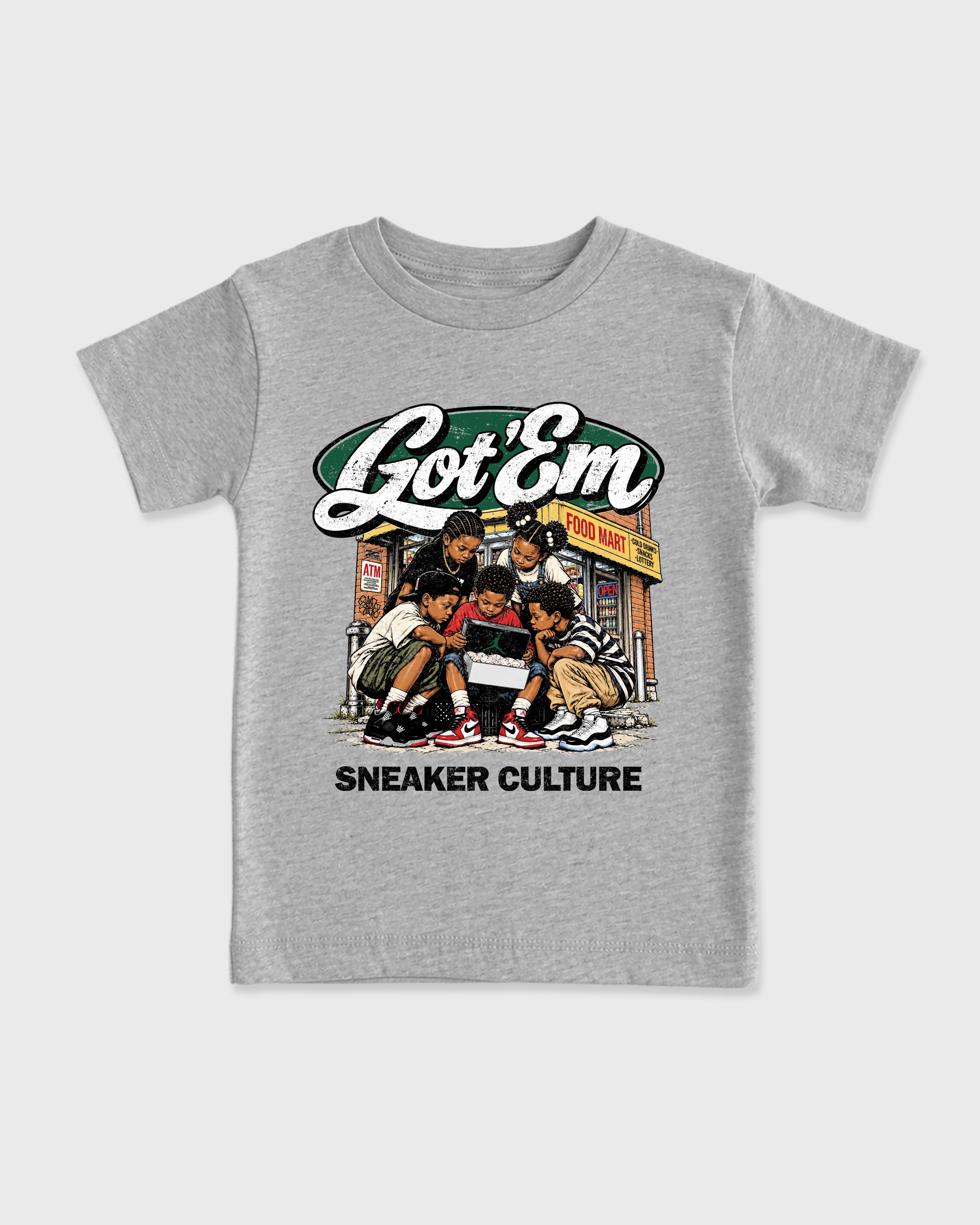 The Kick Club Baby & Kids Graphic T-Shirt featuring original artwork designed to match the Air Jordan 14 Forest Green. Heather Grey 2 Kids Graphic Tee.