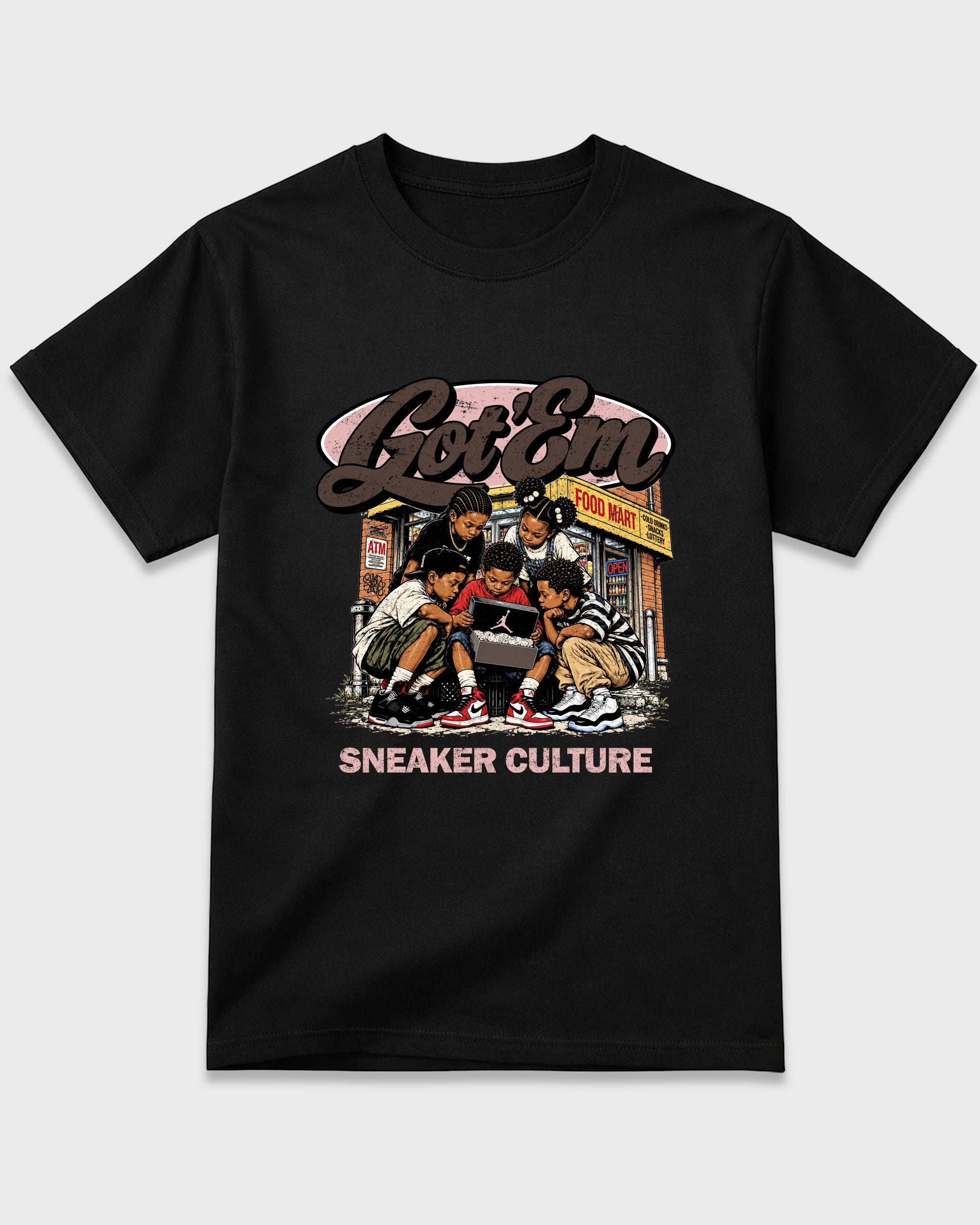 The Kick Club Graphic T-Shirt featuring original streetwear artwork designed to match the Air Jordan 3 Fireside. Black 2 Graphic T-Shirt.