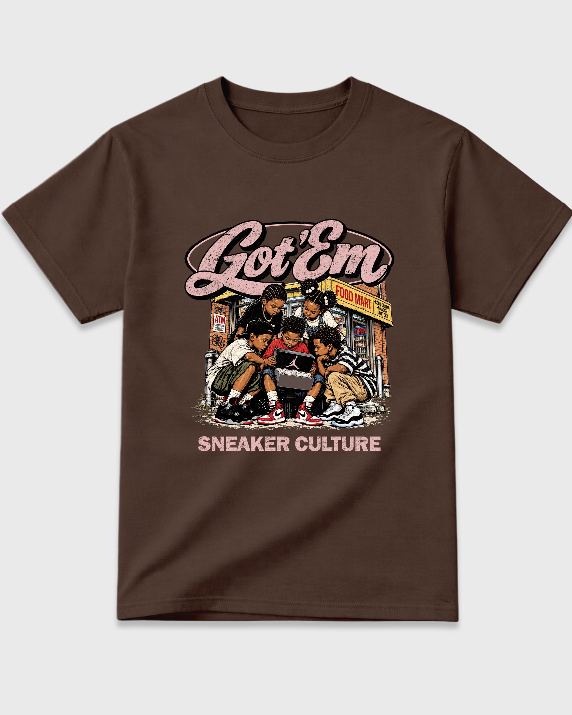 The Kick Club Graphic T-Shirt featuring original streetwear artwork designed to match the Air Jordan 3 Fireside. Dark Chocolate 2 Graphic T-Shirt.