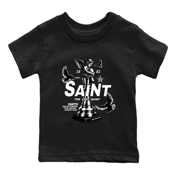 The Lost Saint baby and kids t-shirt crafted for little sneakerheads to shine with the Air Foamposite One Triple White sneakers, displayed in Black 2.
