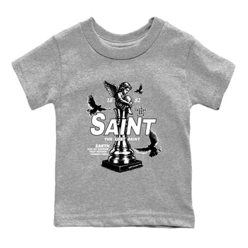 The Lost Saint baby and kids t-shirt crafted for little sneakerheads to shine with the Air Foamposite One Triple White sneakers, displayed in Heather Grey 2.