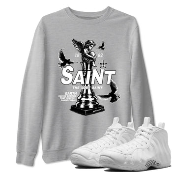 The Lost Saint sneaker match t-shirt styled to complete your fit with the Air Foamposite One Triple White sneakers, graphic shirts in Heather Grey 1.