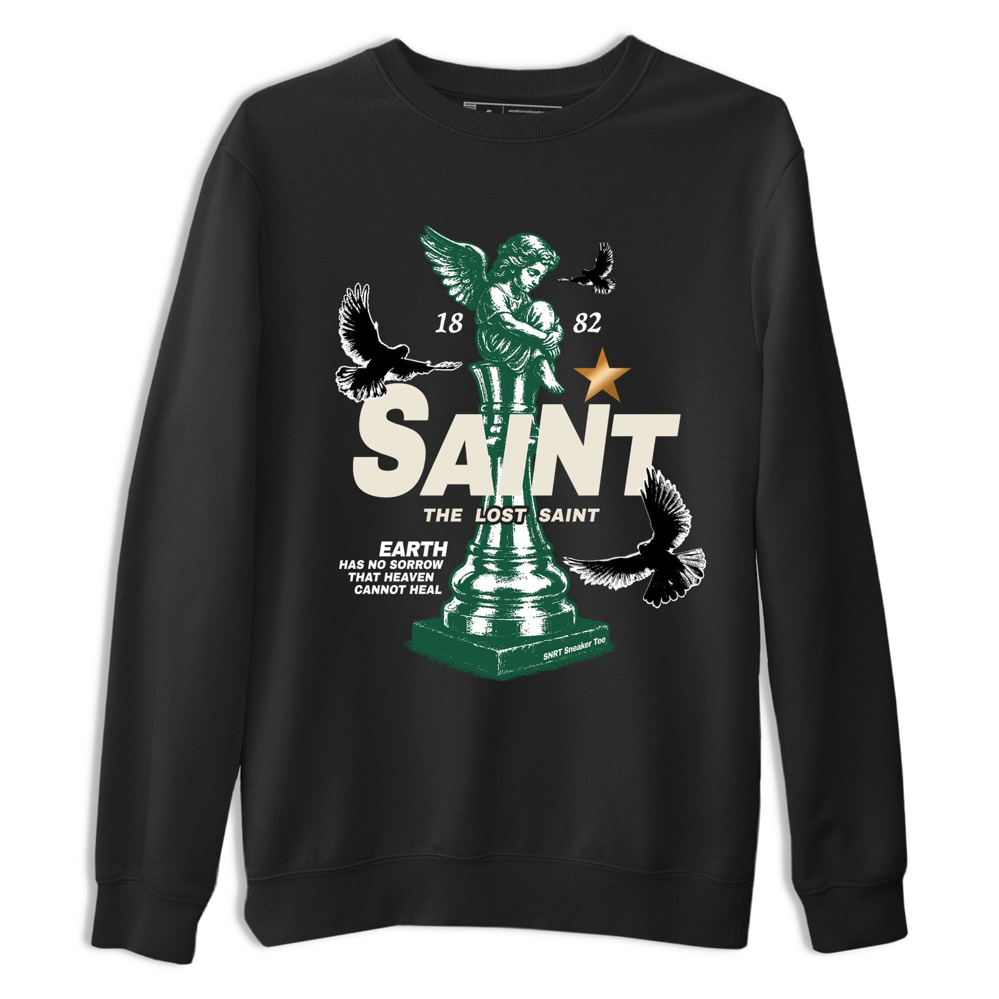 Sneaker Threads – Sneaker Tees To Match Air Jordan 1 Pro Green – The Lost Saint Graphic Tee Black 2. Perfect for Jordan releases 2025 colorways.