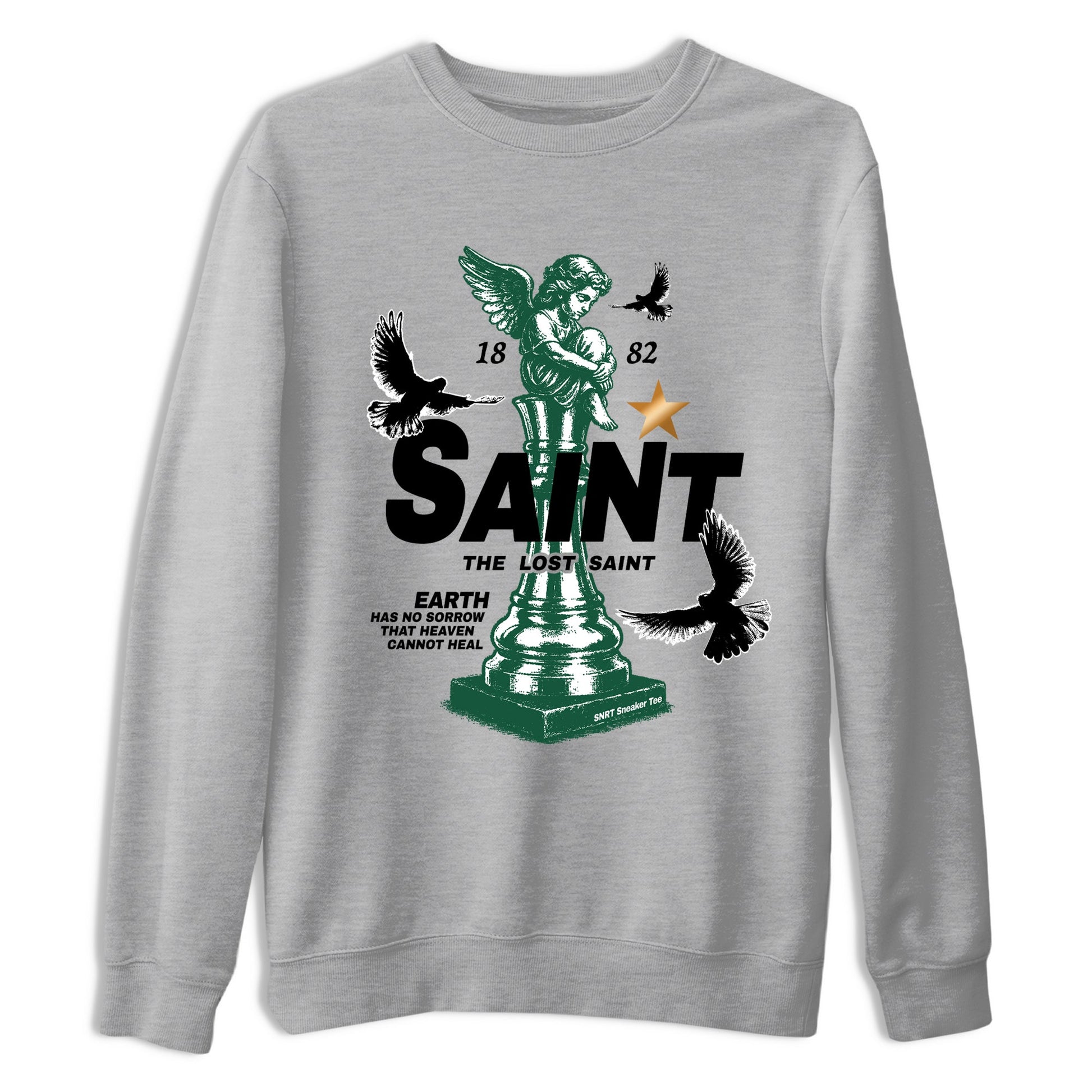 Sneaker Threads – Sneaker Tees To Match Air Jordan 1 Pro Green – The Lost Saint Graphic Tee Heather Grey 2. Perfect for Jordan releases 2025 colorways.