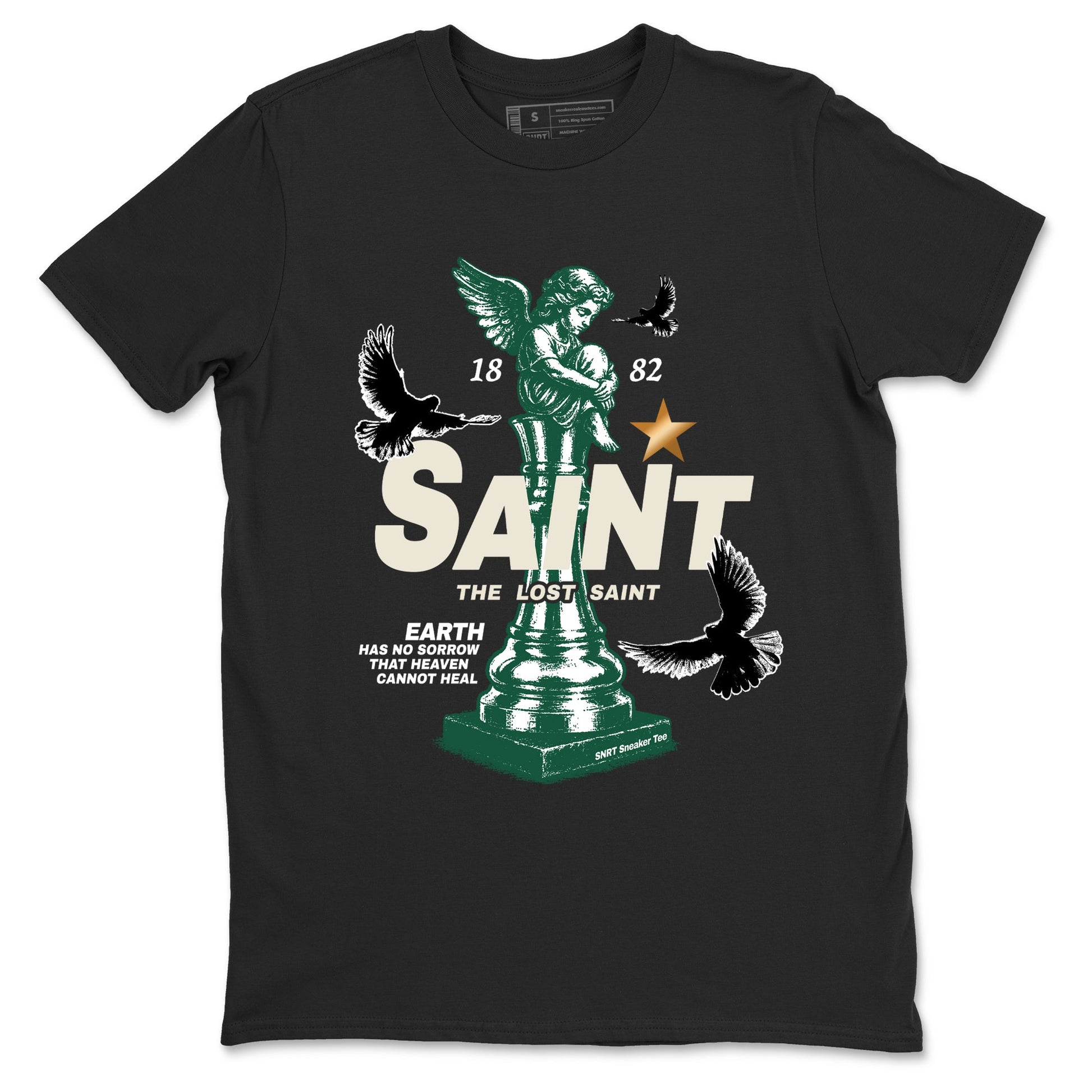 Sneaker Threads – Sneaker Tees To Match Air Jordan 1 Pro Green – The Lost Saint Graphic Tee Black 2. Perfect for Jordan releases 2025 colorways.