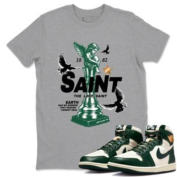 Sneaker Threads – Sneaker Tees To Match Air Jordan 1 Pro Green – The Lost Saint Graphic Tee Heather Grey 1. Perfect for Jordan releases 2025 colorways.