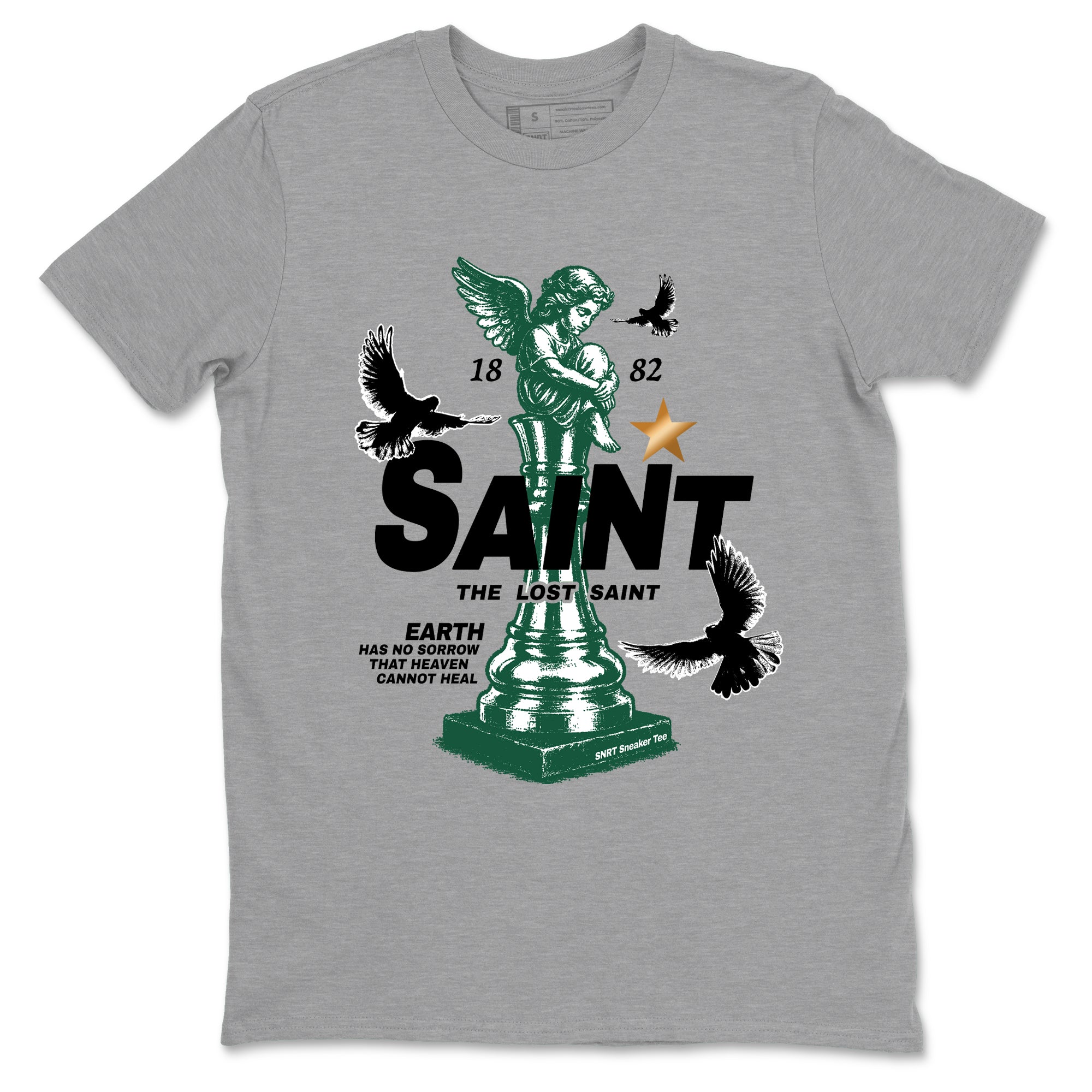 Sneaker Threads – Sneaker Tees To Match Air Jordan 1 Pro Green – The Lost Saint Graphic Tee Heather Grey 2. Perfect for Jordan releases 2025 colorways.