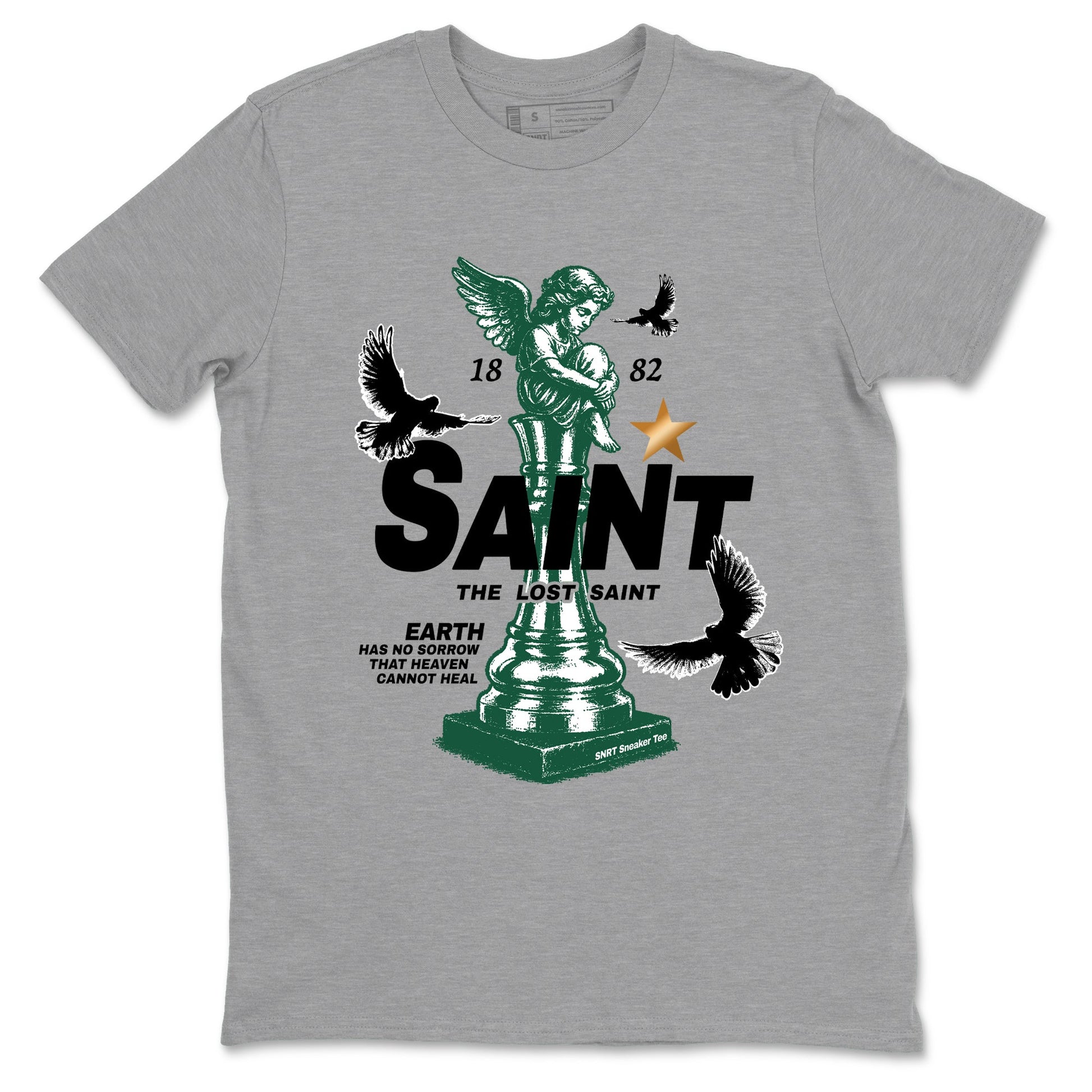 Sneaker Threads – Sneaker Tees To Match Air Jordan 1 Pro Green – The Lost Saint Graphic Tee Heather Grey 2. Perfect for Jordan releases 2025 colorways.