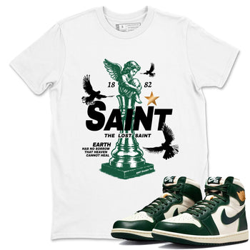 Sneaker Threads – Sneaker Tees To Match Air Jordan 1 Pro Green – The Lost Saint Graphic Tee White 1. Perfect for Jordan releases 2025 colorways.