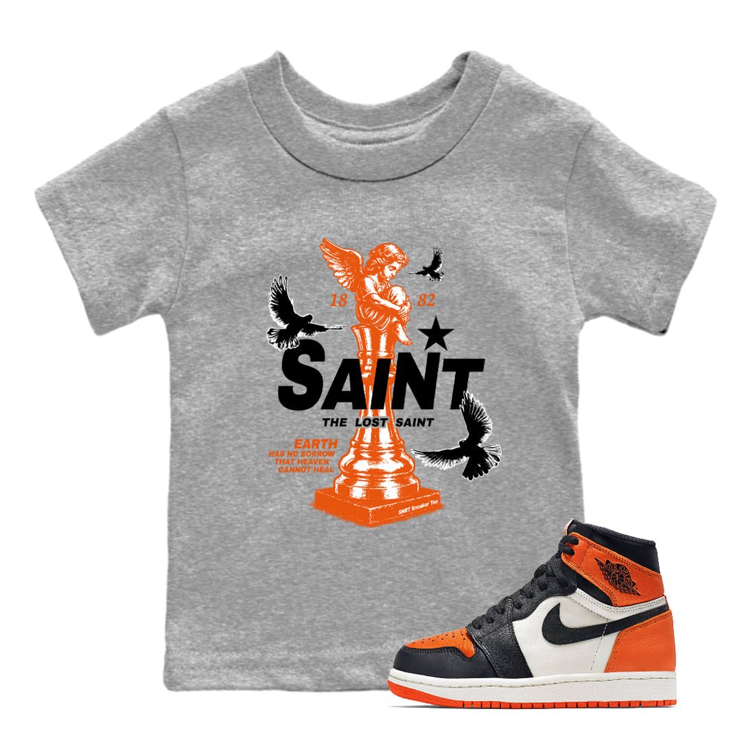 1s High OG Shattered Backboard t-shirts to match jordans The Lost Saint sneaker match tees Air Jordan 1 Shattered Backboard graphic tee for sneakerheads SNRT Sneaker Tees Youth Baby Heather Grey 1 tee