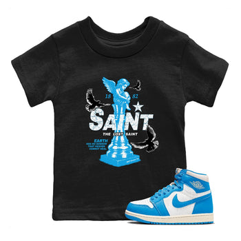1s UNC t-shirts to match jordans The Lost Saint sneaker match tees Air Jordan 1 UNC Reimagined graphic tee for sneakerheads SNRT Sneaker Tees Youth Baby Black 1 tee