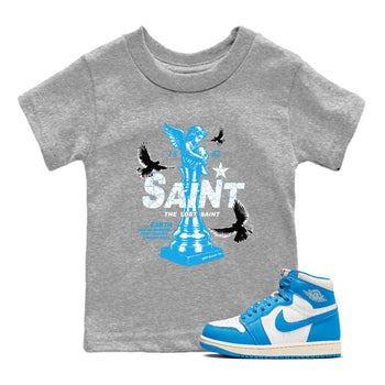 1s UNC t-shirts to match jordans The Lost Saint sneaker match tees Air Jordan 1 UNC Reimagined graphic tee for sneakerheads SNRT Sneaker Tees Youth Baby Heather Grey 1 tee