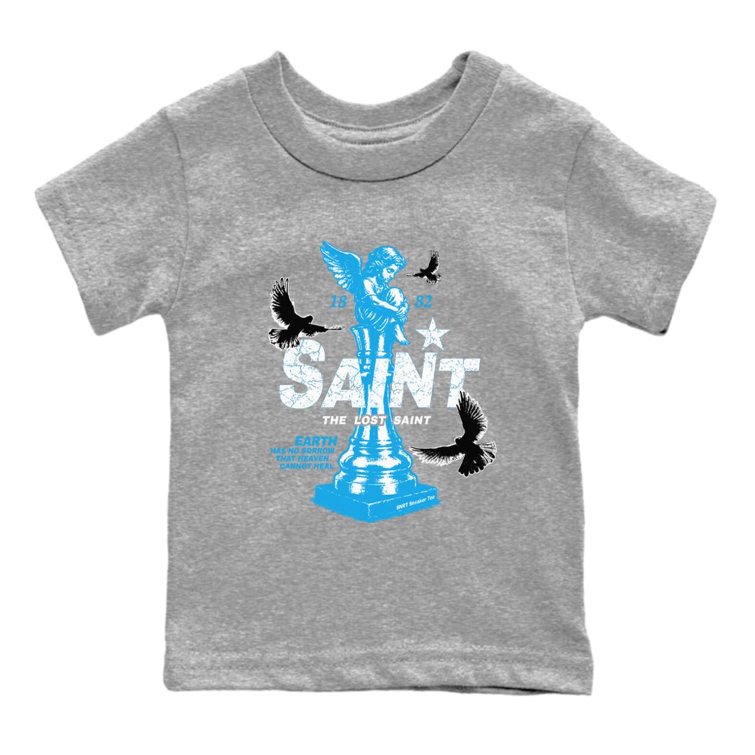 1s UNC t-shirts to match jordans The Lost Saint sneaker match tees Air Jordan 1 UNC Reimagined graphic tee for sneakerheads SNRT Sneaker Tees Youth Baby Heather Grey 2 tee