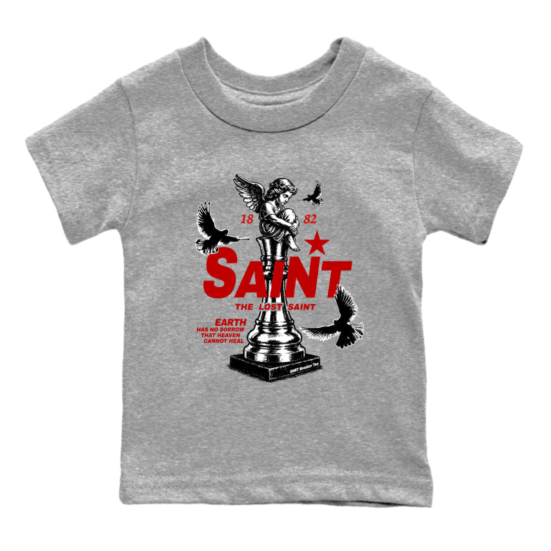 Jordan 11 Low Bred t-shirts to match jordans The Lost Saint sneaker match tees Air Jordan 11 Bred graphic tee for sneakerheads SNRT Sneaker Tees Youth Baby Heather Grey 2 tee