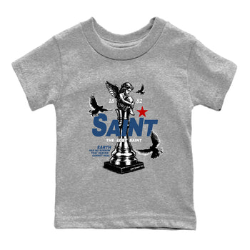 The Lost Saint baby and kids t-shirt crafted for little sneakerheads to shine with the Air Jordan 12 French Blue sneakers, displayed in Heather Grey 2.