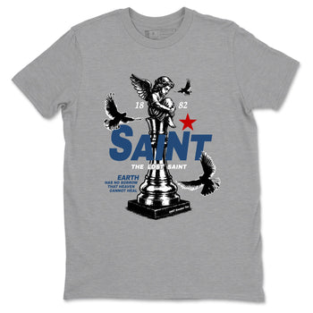 The Lost Saint sneaker match t-shirt styled to complete your fit with the Air Jordan 12 French Blue sneakers, shown in Heather Grey 2.