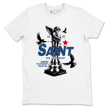The Lost Saint sneaker match t-shirt styled to complete your fit with the Air Jordan 12 French Blue sneakers, shown in White 2.