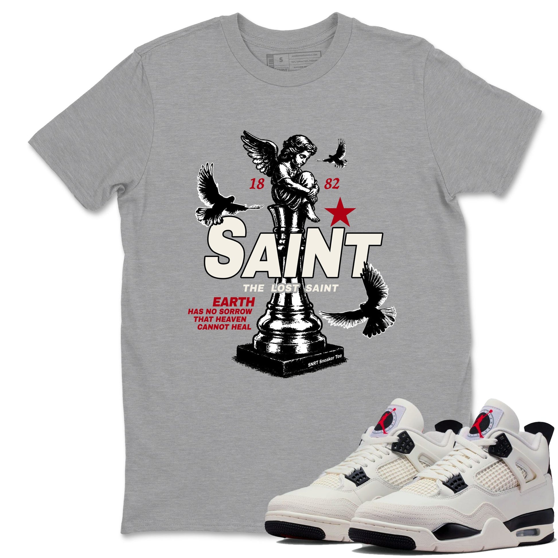 Sneaker match tees – Sneaker Tees To Match Air Jordan 4 Flight Club Shoes – The Lost Saint Tee Heather Grey 1