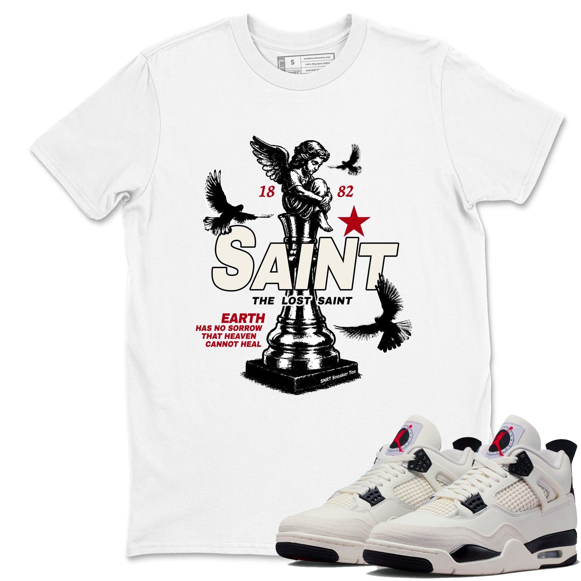 Sneaker match tees – Sneaker Tees To Match Air Jordan 4 Flight Club Shoes – The Lost Saint Tee White 1