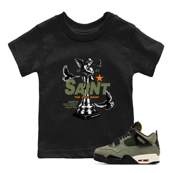 Sneaker match tees – Sneaker Tees To Match Undefeated inspired colorways Air Jordan 4 OG Olive Shoes  – The Lost Saint Kids T-Shirt Black 1