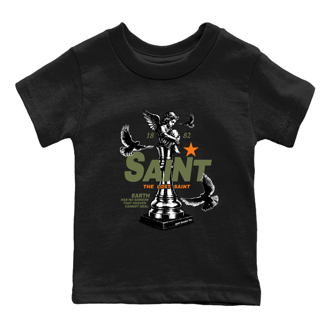 Sneaker match tees – Sneaker Tees To Match Undefeated inspired colorways Air Jordan 4 OG Olive Shoes  – The Lost Saint Kids T-Shirt Black 2